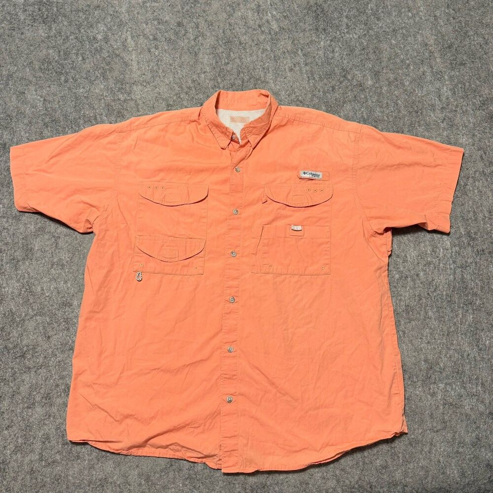 Columbia PFG Bonehead Mens XL Orange Short Sleeve 100 Cotton Fishing Shirt